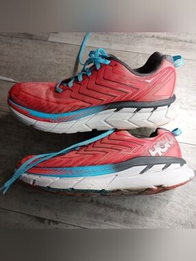 Men's Red Hoka  Athletic Running Shoes with Blue Accents